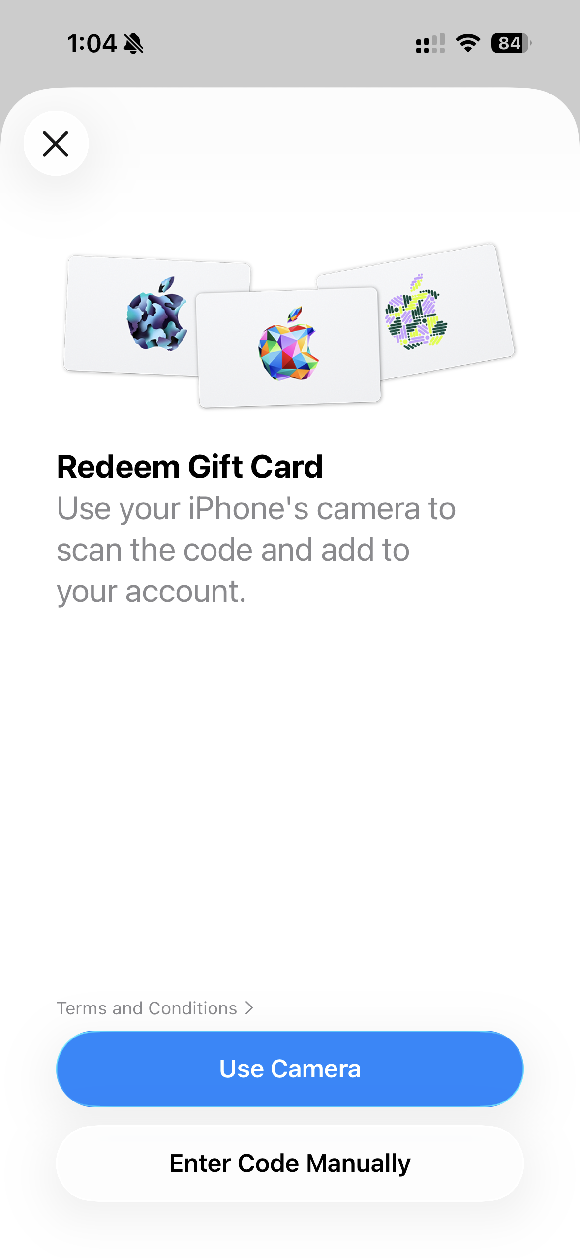 Redeem Gift Card Use Camera